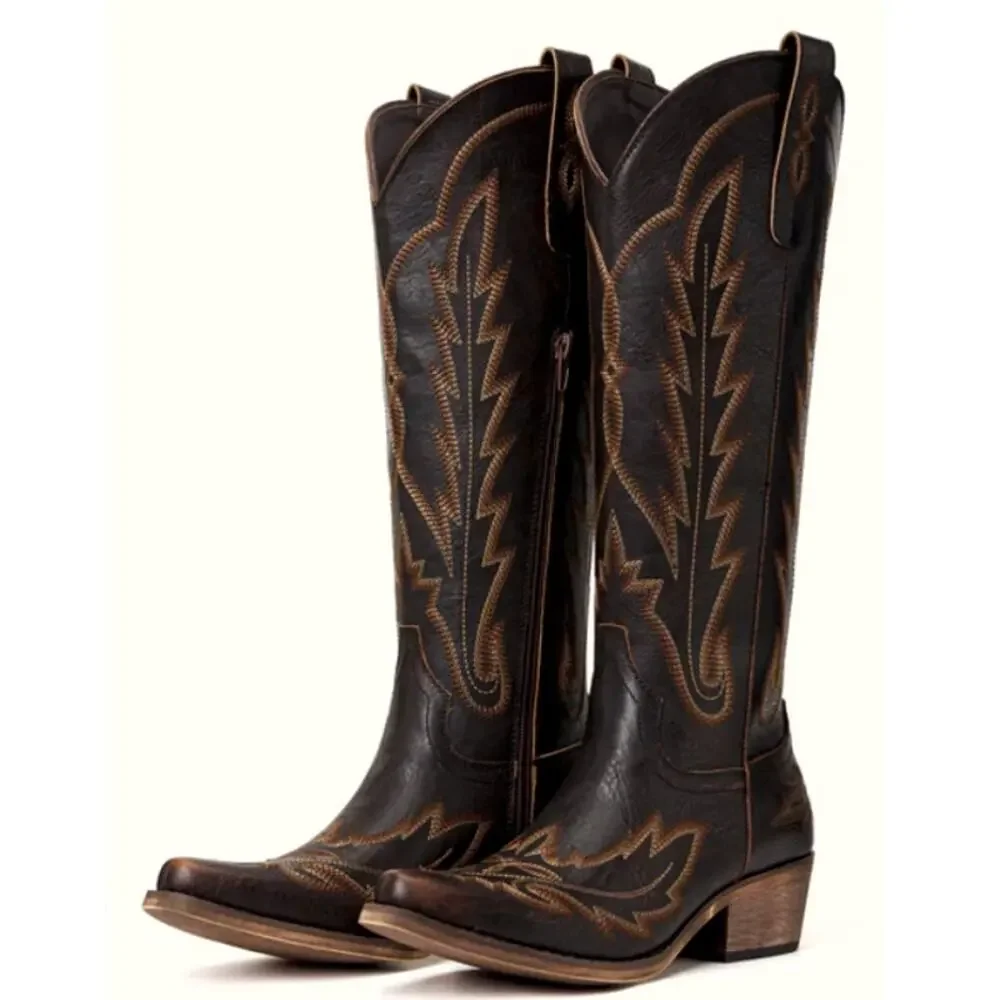 Red Top Women's Dark Brown Embroidered Classic Cowgirl The Rosemary Boots 10 - Picture 11 of 12